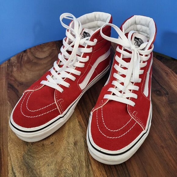 VANS Sk8-Hi Skate Shoe Size Women's 8.0, Men's 6.5 Hi-Top Suede Canvas Red EUC - Picture 11 of 12